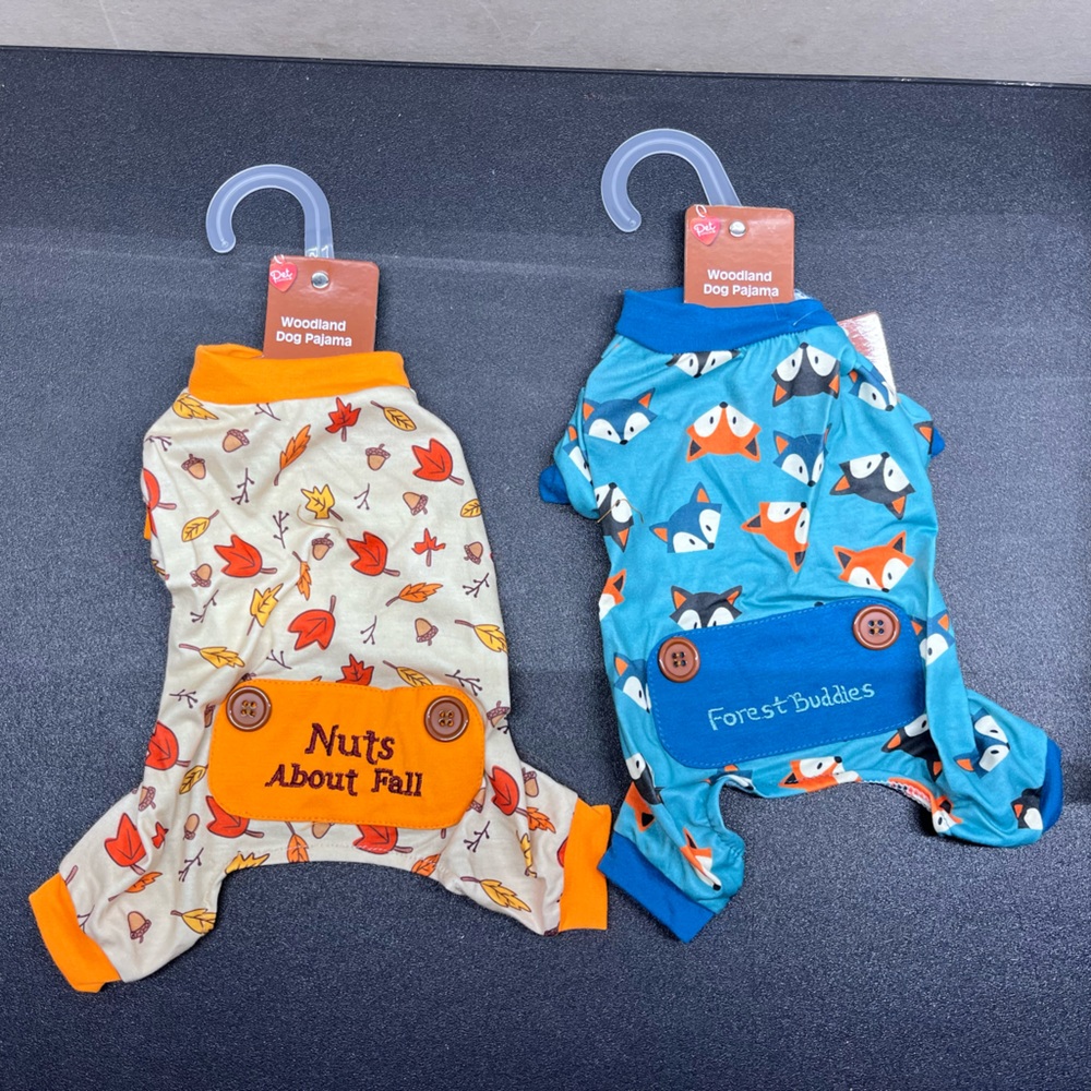2 pair New with tags Woodland dog pajamas. Size XS,S,L available